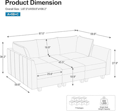 Belffin Modular Sectional Sofa Sleeper Sectional Couch with Storage Velvet Sofa Bed for Living Room, 6 Seats, Beige
