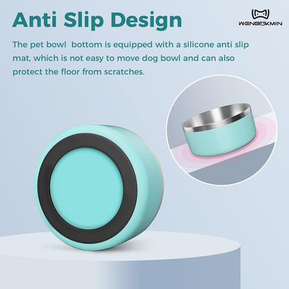 Dog Bowl, Stainless Steel Dog Food and Water Bowl with Non Slip Quiet Bottom, Easy to Clean, Dishwasher Safe, 40oz, Mint Green