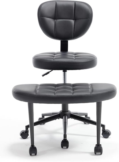Czoluxo Ergonomic Cross-Legged Kneeling Chair with Wheels - Adjustable Height Yoga Desk Chair with Lumbar Support, Wide Crisscross Chair, Meditation Chair, for Office/Study Room with ADHD (Black)