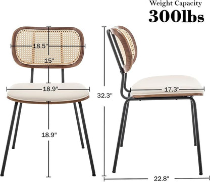 HOCEWI Rattan Dining Chairs Set of 4, Mid Century Modern Dining Chairs with Cane Back for Kitchen Dining Room, 19 Inch Faux Leather Beige