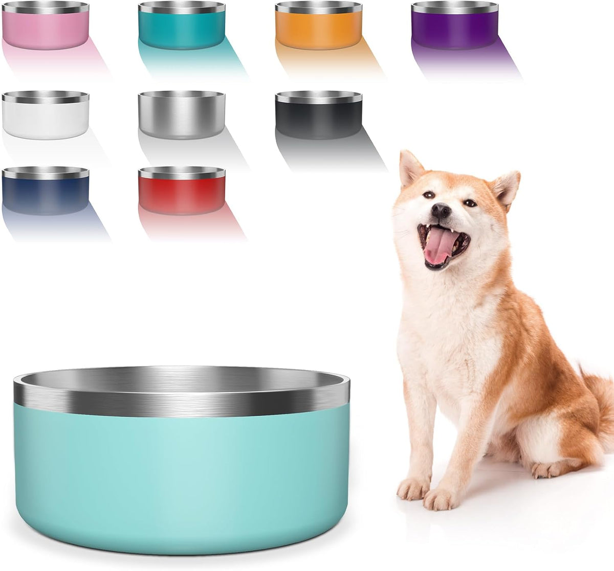 Dog Bowl, Stainless Steel Dog Food and Water Bowl with Non Slip Quiet Bottom, Easy to Clean, Dishwasher Safe, 40oz, Mint Green