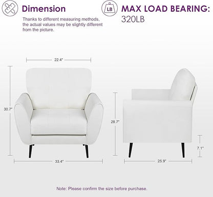 TYBOATLE Accent Chairs Set of 2, Comfy Modern Living Room Chair White Faux Leather Reading Accent Chairs Tufted Mid Century Arm Chair Small Salon Chairs for Office Bedroom (2, White)