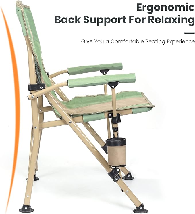 XGEAR Camping Chair Hard Arm High Back Lawn Chair Heavy Duty with Cup Holder, for Camp, Fishing, Hiking, Outdoor, Carry Bag Included