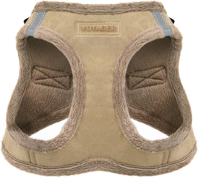 Best Pet Supplies - All Weather Mesh/Plush, Reflective, No Pull Harness for Small, Medium Dogs, Cats - Secure with Hook & Loop Fastener, Buckle, Double D-Rings - Latte Suede, XS