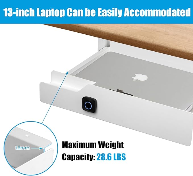 Lumil Under Desk Drawer with Lock, 16 inch Under Desk Storage Drawer, Under