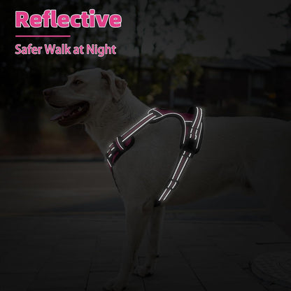 PUPTECK No Pull Dog Harness for Large, Adjustable Reflective Dog Harness with Handle Easy Control, Comfortable Soft Padded Pet Vest Harness for Large Dogs, Fuschia L