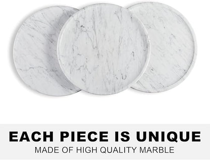 Natural Marble Serving Tray, 11.8in Round, Carrara Marble, Bathroom/Kitchen/Coffee Table Tray for Counter, Decorative Vanity for Catchall, Fruit and Snack