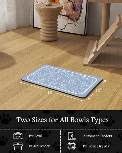 Pet Feeding Mat-Absorbent Dog Mat for Food and Water Bowl-No Stains Quick Dry Water Dispenser Mat-Dog Accessories Pet Supplies-Bowl for Messy Drinkers（BLUEDOGS,12"x19"