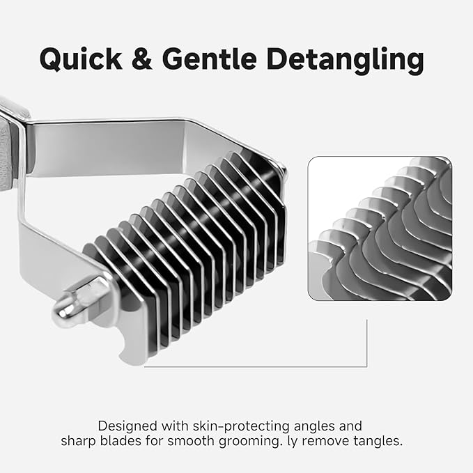 Bamboo Undercoat Rake & Deshedding Comb Set - 4 Piece Pet Grooming Kit with Detangling Brush for Matted Fur Removal, Gentle Massage and Deep Cleaning for Dogs and Cats