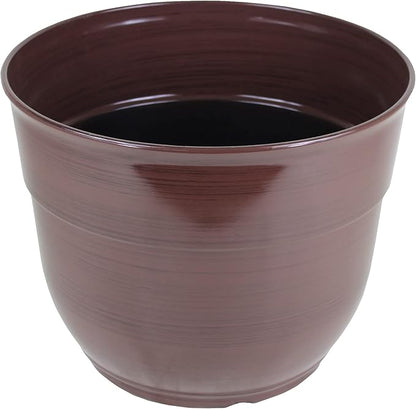 Garden Elements Indoor/Outdoor Glazed Brushed Happy Plastic Planter, Large, Dark Brown, 15" (Pack of 2)