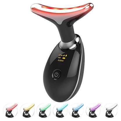 Red Light Therapy for Face and Neck, 7 Color Light Based Face Massager Tool, Portable Skin Care Tool for Firming, Tightening and Lifting (Glossy Black)