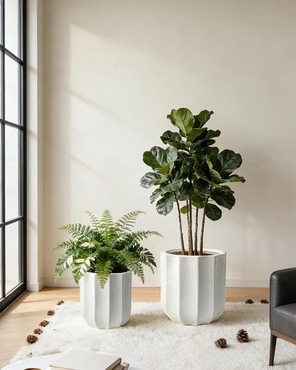 12 Inch Plant Pot – Ceramic Planter with Drainage Hole & Removable Drain Plug, Decorative Flower Pot for Indoor Outdoor Plants, Modern Round Large Planter, Cream White