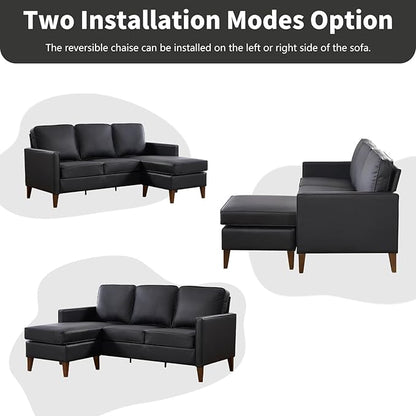 EBELLO Sectional Sofa Couch, L Shaped Couch Faux Leather with Reversible Chaise, Lounge Sofa for Living Room Apartment Small Space, Black