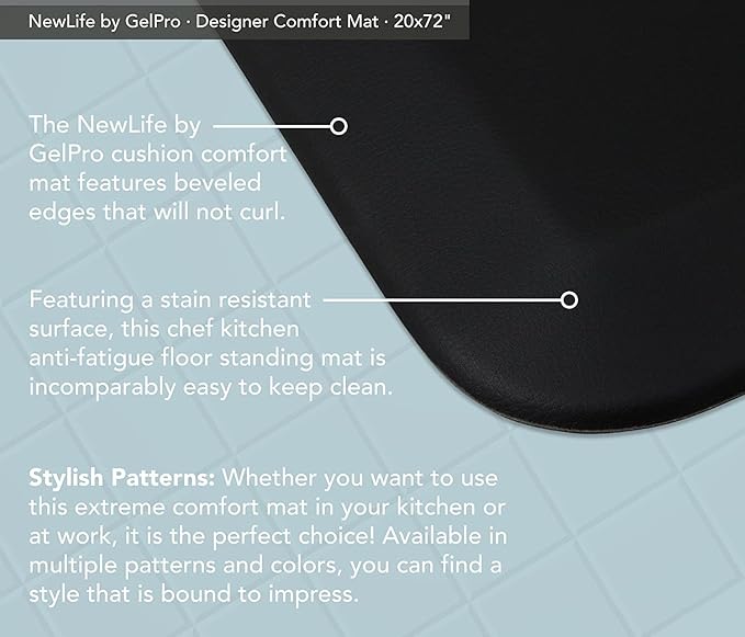 GelPro NewLife Designer Comfort Ergo-Foam Anti-Fatigue Kitchen Floor Mat, 20" x 72", Leather Grain Jet