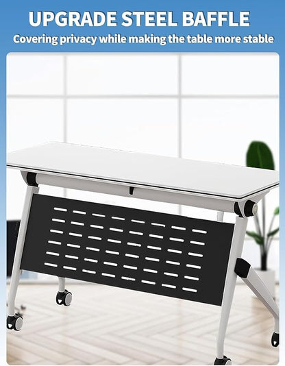YUOXU Conference Room Table,Folding Conference Table,Flip Top Mobile Desk with Locking Silent Casters-Space Saving Rolling Table for Training Room, Office, Classroom (6, 62.99 * 23.62 * 29.53")