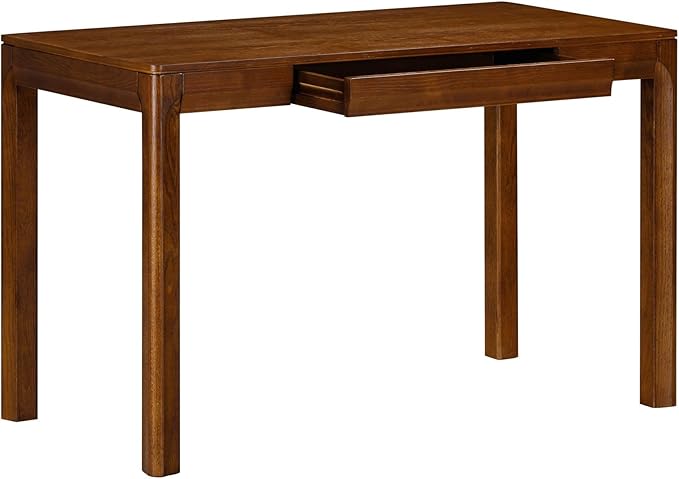 NTC Flow Modern Wooden Rectangle Desk Table with Hidden Drawer – Waterproof & Heat Resistant, Dark Walnut