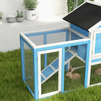 49 Wooden Rabbit Hutch Bunny Cage With Waterproof Asphalt Roof, Fun Outdoor Run, Removable Tray And Ramp, For Rabbits, Chickens, Ducks, Light Blue