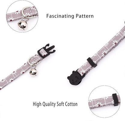 4 Pack Cotton Breakaway Cat Collar with Bell,Safety Adjustable Cat Collars Set,Ideal for Girl Cats Boy Cats