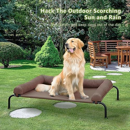 Cooling Elevated Dog Bed - Outdoor Medium Raised Dog Cot W/Breathable Mesh | Portable Pet Cot W/Removable & Waterproof Bolster,Elevated Dogs Beds