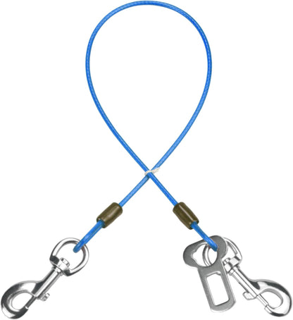 Dog Seat Belt Harness for Car,Dog Seatbelt of Coated Wire Leash Safety Restraint,No Chew Tether Cable Vehicle,Double Clips & Latch(Blue, 32 inch/80 CM)