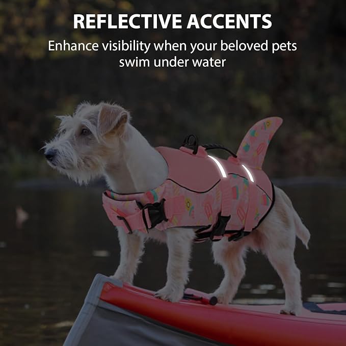 Dog Life Jacket High Flotation, Reflective Dog Life Vests for Swimming, Adjustable Dog Life Preserver Rescue Handle Spring Summer Pool for Small, Medium, Large Dogs (Pink Ice Cream,S)