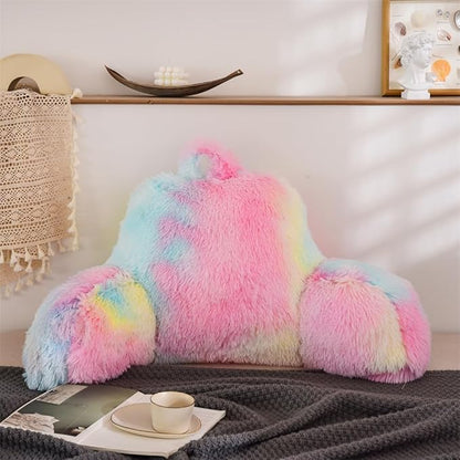 Aimuan Reading Pillow Bed Rest Pillow with Arms Rabbit Fur Cushion for Adults Teens Incline Rest Sitting up & Sleeping Snoring Pillow with Pregnancy Lumbar Back Support (Standard, Light-Pink)