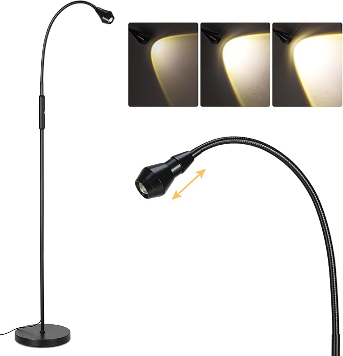 SUNMORY Adjustable LED Beam Floor Lamps for Living Room, Reading Lamp with Flexible Gooseneck, Dimmable Zoomable Spotlight, Work Light, Touch Control, Task Crafting Standing Lamp for Office Bedroom