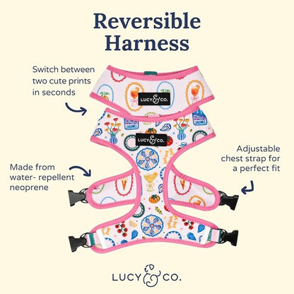 Lucy & Co. Dolce Vita Reversible Dog Harness, Adjustable Comfort Fit with Dual Leash Attachments, Medium