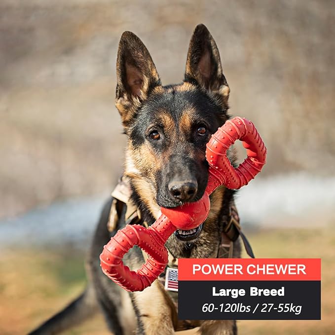 Natural Rubber Dog Toys for Large Aggressive Chewers - Lifetime Replacement - Tough Tug War Dog Toy for Large Dogs Tooth Clean, Red