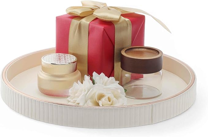 Decorative Tray, Round Tray Decor, Desk Organizer for Coffee Table, Living Room, Kitchen Counter, Beige