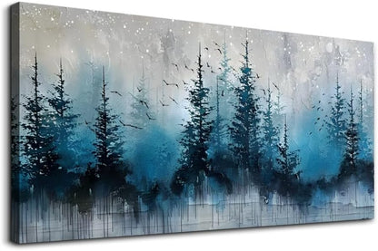 hyidecorart Large Wall Decor For Office Framed Wall Art For Living Room Scenery Abstract Wall Painting Bedroom Decoration Misty Forest Trees Pictures Artwork Canvas Prints Home Room Decor 60"X30"