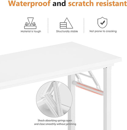 DlandHome Computer Desk Folding Table 39.4 inches Writing Desk for Small Space Folding Desk Laptop Desk No Assembly Required White&White