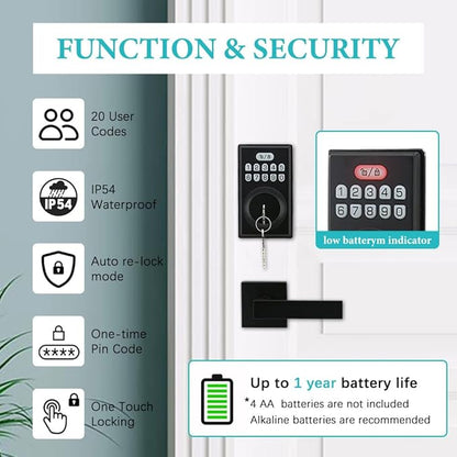 Keyless Entry Door Lock with 2 Handles, Electronic Keypad Deadbolt Front Door