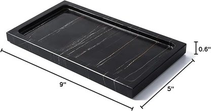 Natural Real Marble Bathroom Vanity Tray Countertop 9'' Makeup Organizer for Dresser, Guest Towel Holder Tray Napkin Holder for Bathroom (Black)
