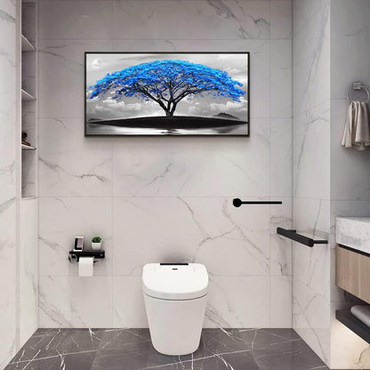 Framed Canvas Wall Art For Office Large Size Living Room Wall Decor Bedroom Decor Wall Pictures Artwork Black And White Landscape Blue Tree Moon Wall Painting Home Decorations Black Frame 24" X 48"