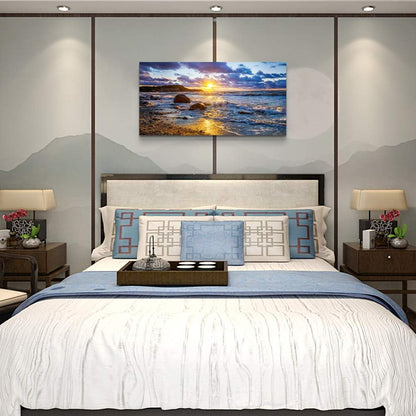 canvas wall art for living room bedroom Wall Decor blue ocean landscape painting Hang Home Decoration office bathroom kitchen sun beach sea golden Waves on the beach canvas art Prints pictures Works