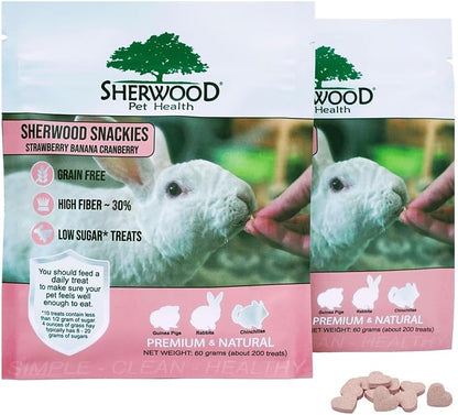 Sherwood Pet Health Snackies for Chinchillas, Rabbits & Guinea Pigs, Grain-Free, Real Fruit, Low Sugar and High in Fiber Treats in Multiple Flavors
