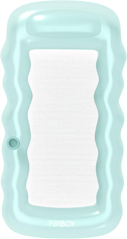 FUNBOY Clear Inflatable Mesh Pool Lounger Mesh Water Hammock with Built-in Pillow 70" Pool Hammock Float for Adults Swimming Pool Accessories & Tanning Pool Lounger Float for Pool Party & Summer