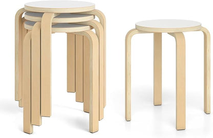 Giantex Stackable Stools Set of 4, 18" Round Stacking Backless Nesting Stools, School Chairs, Flexible Seating for Classroom Elementary, Students, Adults, Kitchen, Dining Room (Natural & White)