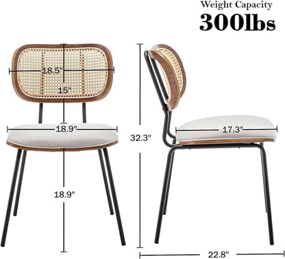 HOCEWI Rattan Dining Chairs Set of 4, Mid Century Modern Dining Chairs with Cane Back for Kitchen Dining Room, 19 Inch Fabric Beige