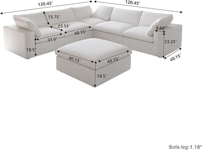 JACH V Shape Cloud Couches for Living Room, Modular Convertible Sectional Sofa Couch, Couch Cushion Covers Removable, Cloud Sofas with Chaise Ottoman for Party Living Room, Bedroom, Apartment (White)