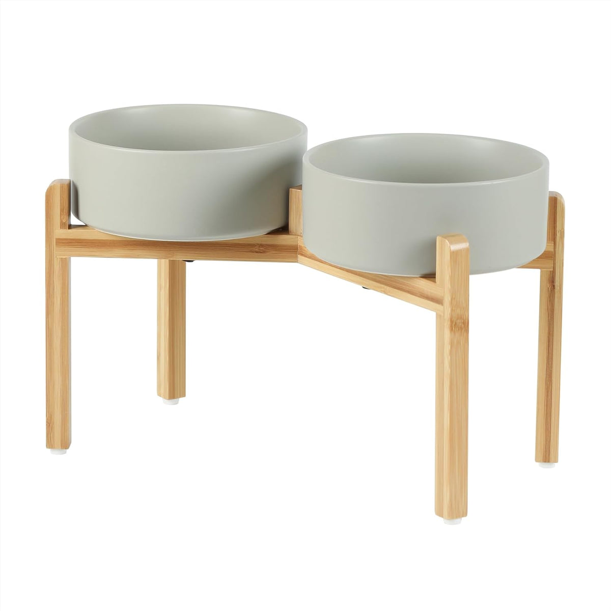 Ceramic Raised Double Bowls Set with Stand, Food & Water Bowls for Large Breed Dogs, Weighted Dog Dishes, Pet Bowl(8.2'',60OZ, Grey)