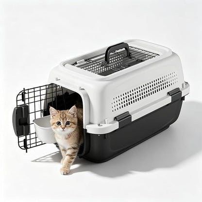 Athena Collection 20" Hard-Sided Pet Carrier with Food Bowl, Grey | Hard-Sided Protection with Top & Front Door Access, 4-Sided Ventilation for Small Dogs and Cats up to 20 LbS