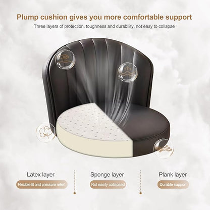 Small Round Rolling Desk Chair Armless Comfy Vanity Computer Chair with Low Backrest PU Leather Height Adjustable Swivel Work Spa Chair