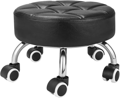 Kaleurrier Low Height Rolling Stool - Heavy Duty Short Stool Chair with Wheels Low to Ground - Small Roller Seat Stools for Home Office Kitchen Repair Shop Pedicure Garage Library Studio Black