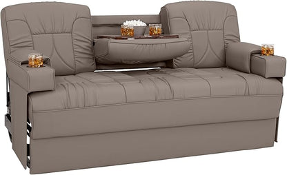 Qualitex De Leon Console SL RV Sofa Bed, 74" Wide, Ulitmate Leather, Light Antelope
