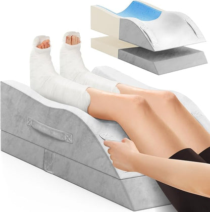 Double Leg Elevation Pillows, Wedge Pillow for After Surgery, Memory Foam Support Adjustable, Comfort Care for Back Knee Hip Ankles Pain, Knee Pillow for Sleeping Blood Circulation Light Grey & White