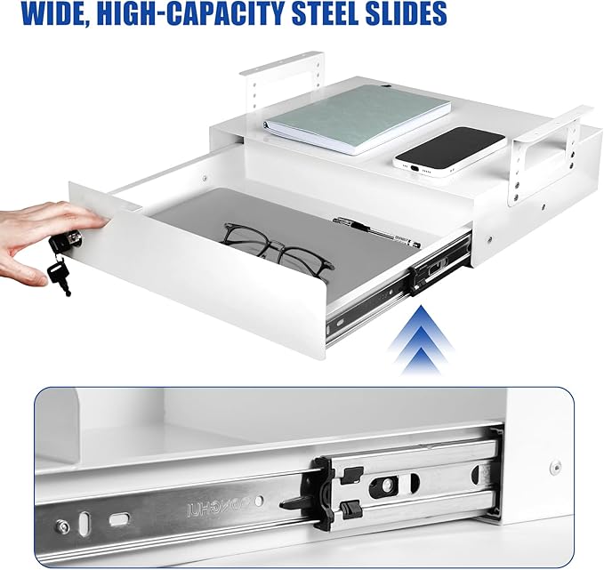 Under Desk Drawer Organizer Lockable, Metal Undermount Table Drawer Upgrade