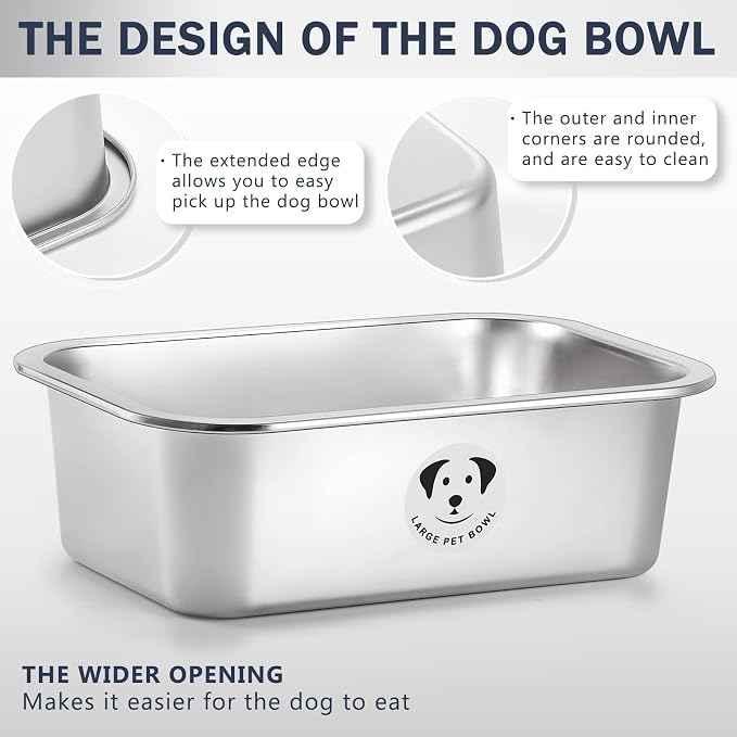 Stainless Steel Dog Bowls for Large Dogs, High Capacity Metal Dog Food Bowls, Food and Water Bowl for Large, X-Large, and Big Dogs 2.65 Gallons