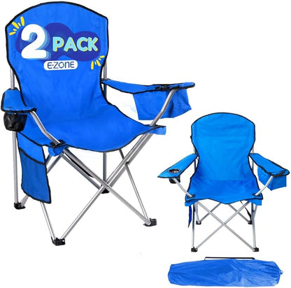 EZONE 2-Pack Camping Chairs with Built-in Ice Cooler, Portable Chair, Storage Pocket, Cup Holder, and Carry Bag Perfect for Camping, Tailgating, Fishing, Beach, and Lawn (2, Blue)